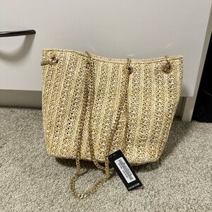 Lulu's Elegant Tan Woven Shoulder Bag